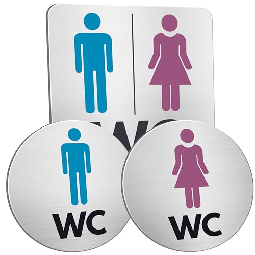 Yezirzax WC Schild Selbstklebend, 3 Stück Toilettenschild Damen und Herren, Türschild Toilette Aufkleber Badezimmer Aufkleber, Gäste WC-Schilder Toilettenschilder