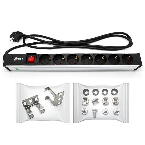 Steckdosenleiste Netzwerkschrank 19 Zoll Serverschrank Universal Aluminium 7 Fach Schalter Schutz Steckdose 19" Server Rack EDV Box Gehäuse 1HE 1U ARLI