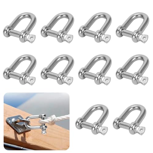 Riisoyu 10 Stück Schäkel Edelstahl, M6 Schäkel 304 Edelstahl D Ring Schäkel D Form Gerade kurze Form Schäkel sperren Schäkel für Takelage Stahlseil Kordeln Ketten Schäkel Ketten Schäkel