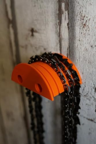Sägeketten Wandhalter Aufbewahrung - der perfekte Halter passend Ketten von Secura, Oregon, Stihl und viele mehr. Kettenbaum Kettenhalter (Orange)