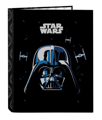Star Wars Rebellion Ordner mit 4 Ringen, ideal für Kinder verschiedener Altersgruppen, bequem und vielseitig, Qualität und Widerstandsfähigkeit, 26,5 x 33 cm, Schwarz, M, Lässig