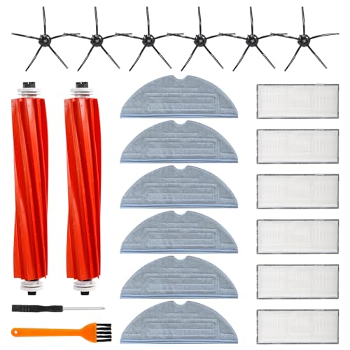 AMZJMT 22 Stück zubehör Ersatzteile für Roborock S7 /S7+/T7S Plus/S7 Pro ultra /S7 maxv ultra/T7,2Hauptbürste,6Filter, 6 Seitenbürsten, 6Mikrofaser-Wischtücher für Roborock Staubsauger