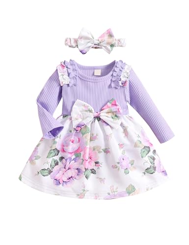 Borlai Kleinkind Baby Mädchen Kleidung Set Langarm Rüschen Strampler Kleid Floral Gedruckt Bow Rock Jumpsuit Onesie Outfit