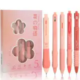 Andibro Gelschreiber,5 Stück Aesthetic Einziehbare Kugelschreiber mit 5 Arten Weichem Gummigriff und 0.5 mm Feine Spitze Schwarze Tinte Gelstifte Süßer Gel Pen für Journaling Schule Büro