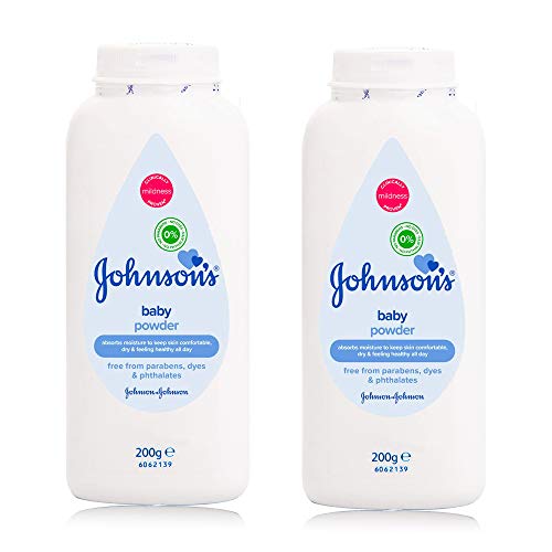 Johnson's Baby Johnson's Babypuder, Multipack, 2 Stück, klinisch erwiesener Talkum für die zarte Haut des Neugeborenen | Hinterlässt die Haut weich und glatt | 2 x 200 g