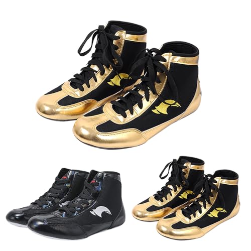 Kinder-Boxschuhe, hohe Boxstiefel, flache Trainingsschuhe, Unisex, Kinder-Boxschuhe, High-Top-Training, Wrestlingschuhe, Boxschuhe, Wettkampf-Trainingsschuhe, Schwarz , 4.5