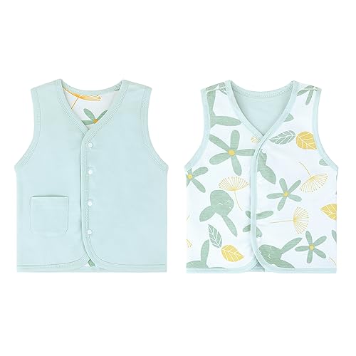 ANIMQUE Baby Kleinkind Doppelseitig Westen Frühling Herbst Kinderweste Baumwoll Kinder Ärmellose Jacke Dünn Strickjacke Oberteil mit Druckknopf, Grün 73