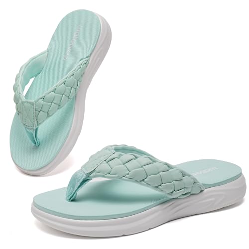 WateLves Flip Flops Kinder Zehentrenner Mädchen Badelatschen mit dicken Sohlen Sommer Strand und Pool Rutschfeste Zehensandalen(Mondgrün, 32EU)