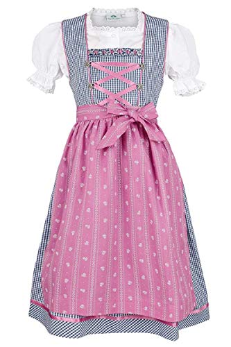 Isar-Trachten Mädchen Kinderdirndl Marine pink mit Bluse, Marine, 104