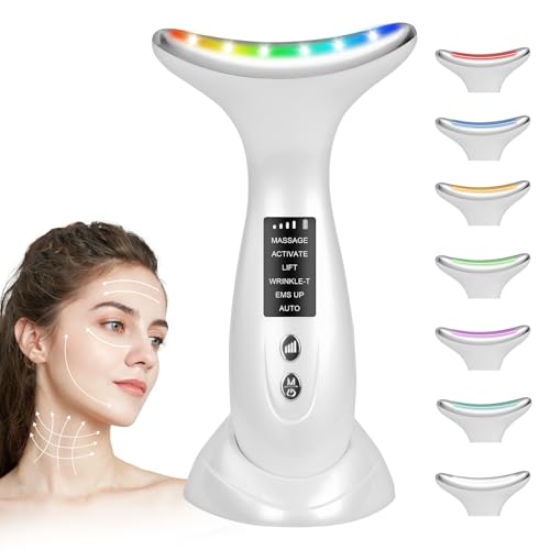AOGOEGesichtsmassagegerät Gegen Falten, EMS Gesichtsmassage, 7 colors Hals Gesichtsstraffung Gerät, 3 Modi &45℃ V Shape Face Gerät für Hautstraffung & Lifting, Verbesserung, Straffung