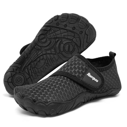 Racqua Wasserschuhe Kinder Schuhe Jungen Aqua Strand Schuhe Kinder Schwimmen Bootfahren Meer Neoprenanzug Slipfree Surf Pool Schnell Trocken Leichte rutschfeste Schuhe FüR Kinder Schwarz 32
