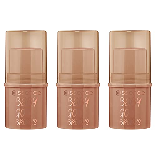 essence baby got bronze bronzing stick, Konturstift, Nr. 10, Braun, natürlich, strahlend frisch, vegan, ohne Alkohol, ohne Konservierungsstoffe, ohne Parabene, 3er Pack (3x5.5g)