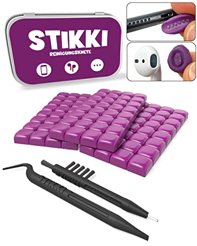 STIKKI Reinigungsknete für Handy & Kopfhörer – Profi Reinigungsset inkl. Bürsten & Ladebuchsen Tool für USB-C & Lightning (z.B. iPhone) | Reinigt schwer erreichbare Stellen | Ideal für Airpods & mehr