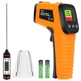 HOTUT Infrarot Thermometer, Digital Laser Temperaturpistole -58°F~1022°F (-50°C~550°C), Berührungslos Laser Temperaturmessgerät mit Fleischthermometer, für Kochen/Barbecue/Industrie, NICHT für Mensch