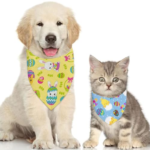 2 Stück Osterdeko Halstuch Hund - Osterhase Ostereier Ei Hase Einstellbare Hundehalstuch Ostern, Dreieck Bandana mit Kaninchen Gefärbte Eier Küken, Hunde Halstuch für Hunde Geschenk