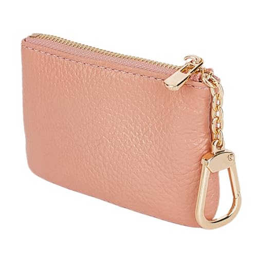 LARENNT Vollnarbiges Leder Münzbörsen für Damen und Herren - Schlüsseletui Leder Coin Purse Kleine Geldbörse Damen mit Schlüsselbund (Rosa)