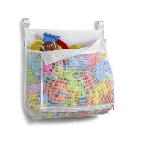 Badewannenspielzeug Aufbewahrung,Badewannenspielzeug hängeorganizer Tasche,Badewannenspielzeug Reißverschluss Mesh Tasche Aufbewahrung.Ideal für das Badezimmer der Familie.（weiß）