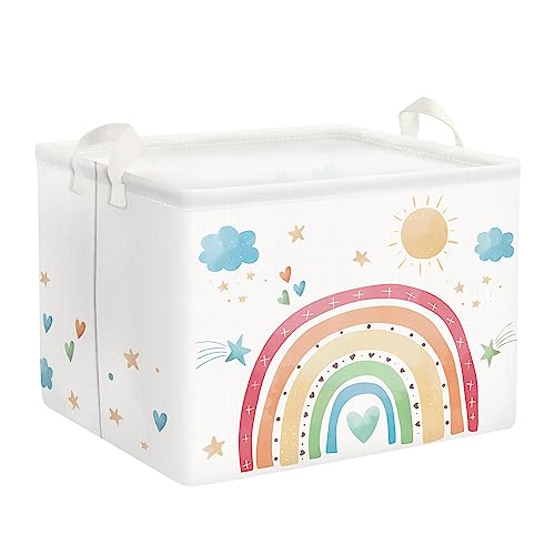 Clastyle Regenbogen Weißer Aufbewahrungsbox Baby- Spielzeug Kleidung Aufbewahrungskorb Kinder -Wolke Mädchen Spielzeugkiste Schlafzimmer, Spielzimmer, 40x30x30 cm