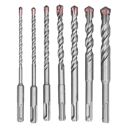 7 PCs zementiertes Carbid -Bohrer -Bit Set | 3/8 -Zoll -runder Griff für elektrische Hammerbohrer | Cross -Kopf -Design für Beton/Fliesen/Steine ​​| 5-18 mm Größenbereich,