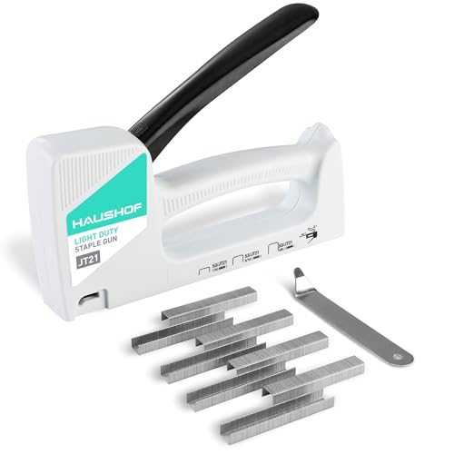 HAUSHOF Handtacker Tackerpistole Polsterung Heftpistole Holztacker für Klammern Typ 53, mit 800 Klammern 8mm und Klammerentferner für Holz, Stoff, Möbel