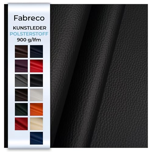 Fabreco - KUNSTLEDER Schwarz Meterware (1M x 140cm) – Lederimitat in Lederoptik - Bezugsstoff Meterware für Möbelstoffe - Stoffe für Stühle Beziehen - Polsterstoff, Polsterbezug & Möbelstoff (Schwarz)