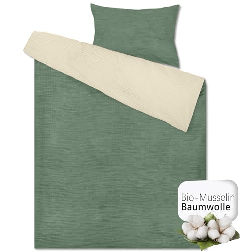 Sranin Musselin Bettwäsche Kinderbettwäsche 100x135 cm | 2-teiliges Set aus 100% Baumwolle mit Kissenbezug 40x60 cm | Atmungsaktiv & mit Reißverschluss, ideal als Baby Bettwäsche