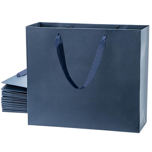 SEECGOO Königsblaue Geschenktüten mit Griffen, 12 Stück Papier Geschenktüten Groß, Wiederverwendbare Taschen für Weihnachten, Geburtstag, Hochzeiten, Einkaufen, 32 x 11.5 x 28 cm