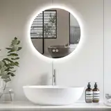 PetHot Spiegel Mit Beleuchtung, 60cm Rund Badspiegel Mit Touch-Schalter Beschlagfrei, 3 Lichtfarben Dimmbar, 3500K-6500K Badezimmerspiegel Mit Beleuchtung, Spiegel Bad