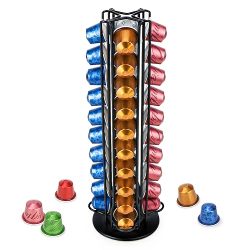 MOLEDINO Drehbarer Kapselhalter für 40 Nespresso Original Kapseln Kaffeekapseln Aufbewahrung,Kaffee Organizer mit 360°Rotation,Platzsparend Zubehör Kapselspender für Küchen Café Ruheraum (Schwarz)