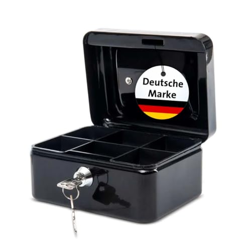 MAUL Geldkassette aus Stahl 15,2x11,5x8 cm | Geldkassette abschließbar | Geldkassette klein mit Münzgeld-Einsatz | Kasse mit 2 Schlüsseln | Ideal als Spardose, Sparbox, Trinkgeldkasse | Schwarz