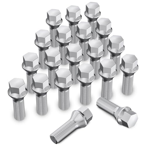 20 Stück MIKKUPPA Radschrauben Radbolzen M12x1,5 - Schaftlänge: 28mm,Kegelbund 60°,Schlüsselweite :17mm (Chrome Silber)