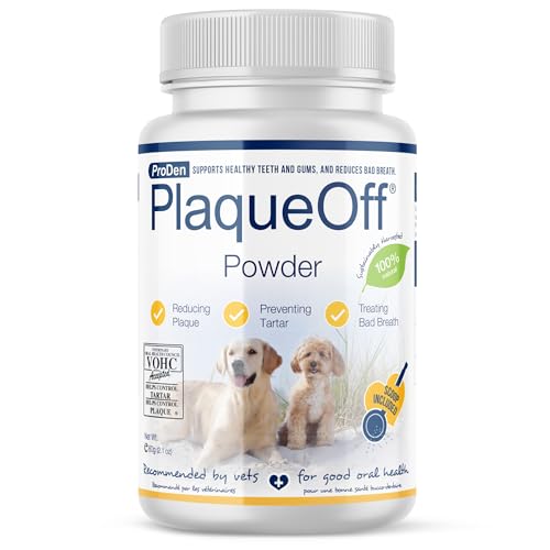 ProDen PlaqueOff Pulver für Hunde & Katzen, Zahnstein- und Mundgeruchsentferner, 100 % natürliche Zahnreinigung und Plaque-Entfernung, 60 g