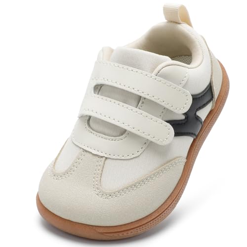STQ KIDS Breite Turnschuhe Jungen Mädchen Sneaker Komfort Kinder Barfussschuhe Rutschsicher Barfußschuhe Kinderschuhe Leicht Kleinkind Kindergarten Schuhe Beige 28 EU / L11