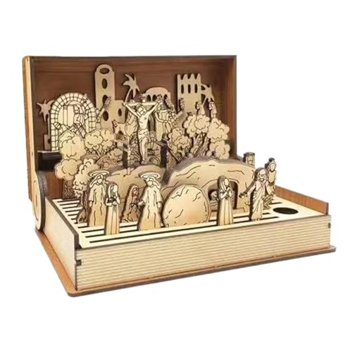 Tragbares Karwochenbuch Resurrection -Szene, Osterszene Holzdekoration | Holzpop-up Mit Auferstehungsszene, Kinder-Osterbasteln Urlaubssouvenir, Geschichtenerzähl-Zubehör 21x15.2x5.6cm/8.27x5,98x2.2"