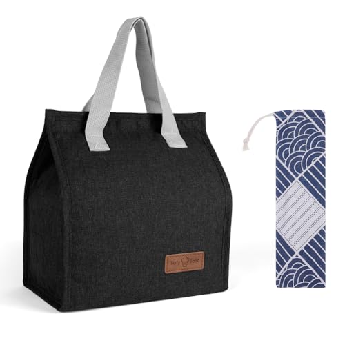 Vicloon Lunch Bag,Klein Lunchtasche, Faltbare Isoliertasche, Thermotasche mit Folienfutter, Mittagessen Tasche für Unterwegs,Arbeit,Schule,Ausflug Lebensmitteltransport-Schwarz