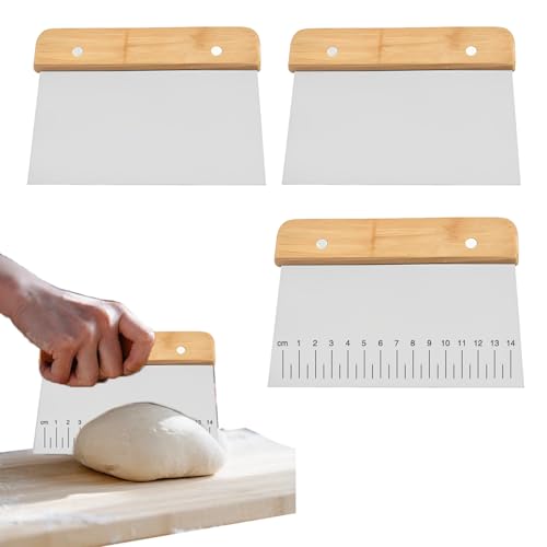 Landrain 3 Stück Teigkarte Edelstahl, Teigschneider Küche, Dough Scraper,150 * 111,154 * 115mm