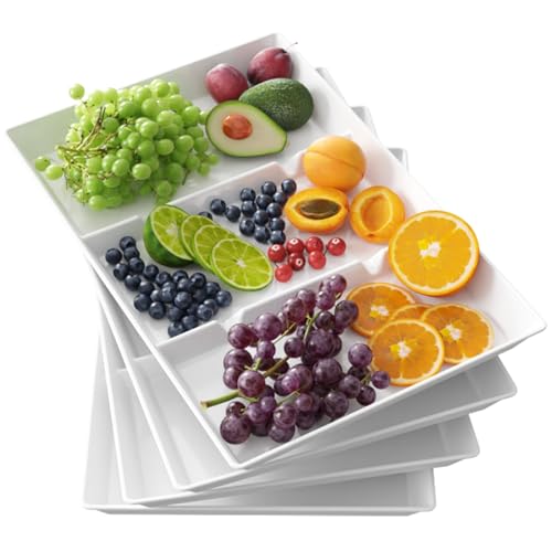 Lifewit Geteiltes Serviertablett, Plastik, 4 Stck. weiß, Wiederverwendbare Tabletts für Speisen, Tee/Getränke/Snacks Tablett für Küche, Bar, Restaurant, 38,1 x 25,4 cm