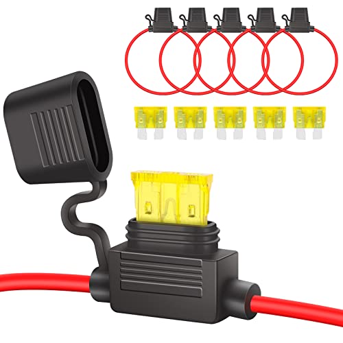 JatilEr Sicherungshalter Kfz 14AWG 5 Stück, Kfz Auto Sicherungshalter Kupferkabel, Kfz Sicherungshalter mit 20A Kfz Sicherungen für Auto/Lkw/Motorrad/Boot