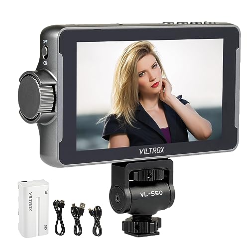 VILTROX DC-550 Videomonitor für Kamera, 14 cm (5,5 Zoll), 1200nits, 4K, HDMI-Eingang/Ausgang, Monitor-Kit mit Akku, Monitor in Kamera, LUT 3D, 1920 x 1080
