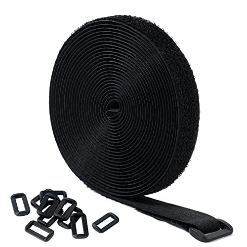 Ainiv Klettband, 5m Klettband mit 10 Schnalle, Klettverschluss Band, Lang Klettbänder, Wiederverwendbar, Frei Zuschneidbar Klett Kabelbinder, Klettband Rolle Kabel Organizer(Schwarz, 20mm Breit)