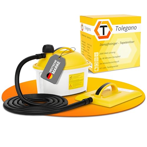 TOLEGANO Dampf - Tapetenentferner 2000 Watt Leistung, 4,5 Liter Wassertank, Arbeitszeit ca. 80 Minuten. Tapetenablöser Dampferzeuger Tapete entfernen Tapetenlöser dampfgerät steam