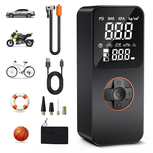 ZORUMAN Tragbarer Elektrische Luftpumpe mit 10000mAh Akku Kompressor,150 PSI Fahrradpumpe elektrisch mit Manometer/LED-Licht geeignet, Akku luftpumpe mit USB/LED-Licht für Auto Fahrrad Motorrad Bälle