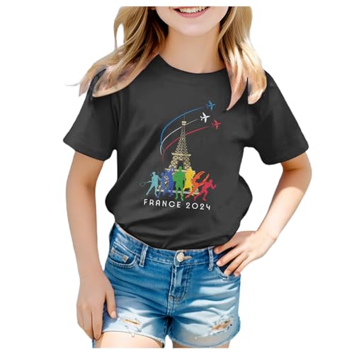 OlympiaT-Shirt Mädchen Kurzarm T-Shirt Sommer Rundhals T-Shirt Casual Fit Basic Shirts Weste Jungen T-Shirt Damen Schwarz Damen Lässige Kurzarm (Black, 10-11 Years)