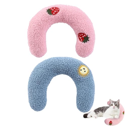 CPRNQY 2 Stück Katzen Kissen, Hunde Kissen, Kissen für Katzen Haustierkissen Katzenkissen Plüsch Haustierspielzeug zum Schlafen Katze Kuscheltier für Ausruhen, Spielen(Blau, Rosa)
