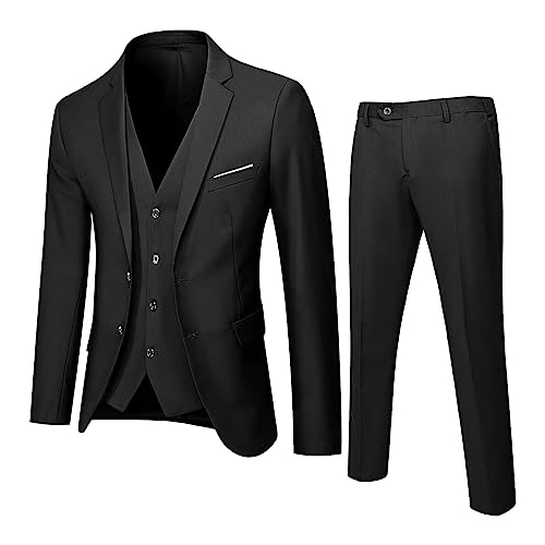 2024 Herren Anzug Slim 3-teilig Anzug Business Hochzeit Party Weste & Hose Schlafzimmer mit, Schwarz , XXXXL