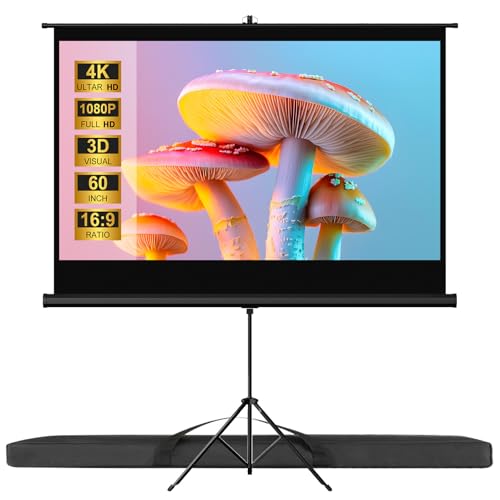 VISULAPEX 60" Leinwand Beamer mit Stativ, 16:9 4K HD Projektor Leinwand 160°Betrachtungswinkel Einstellbar für Heimkino Tagungsraum Hochzeiten