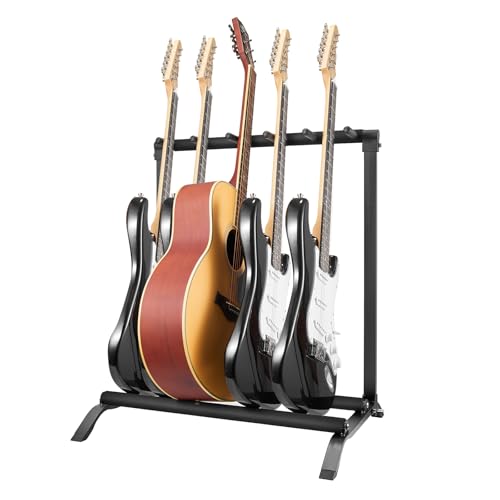 VEVOR Gitarrenständer mit 5 Fächern, für bis zu 5 Gitarren, bodenstehendes Display für mehrere Gitarren, faltbares Gestell mit rutschfester Basis, Sicherheitsstift und Schutz aus hochdichtem