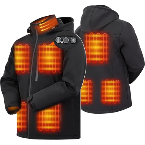ARRIS Beheizte Jacke für Herren, elektrische Heizung Warmmantel 7,4 V Batterie/8 Heizbereiche/Telefonladung für den Winter Schwarz, Schwarz , M