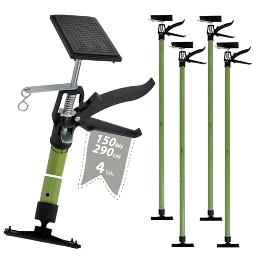TRUTZHOLM 4 x Profi Einhandstütze teleskopierbar 115 cm bis 290 cm bis 30 Kg Montagestütze Teleskopstütze Teleskopauszug und Klemm-/Schnellspannsystem 45 Grad neigbar Deckenstütze