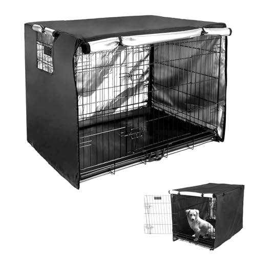 Hundekäfigabdeckung, 48x30x33in Hundekaefig Abdeckung für Hundehütten Langlebig Winddicht Wasserdichter Hundebox Abdeckung Faltbar Hundekäfig Hunde-Zubehör für den Innen- und Außenbereich
